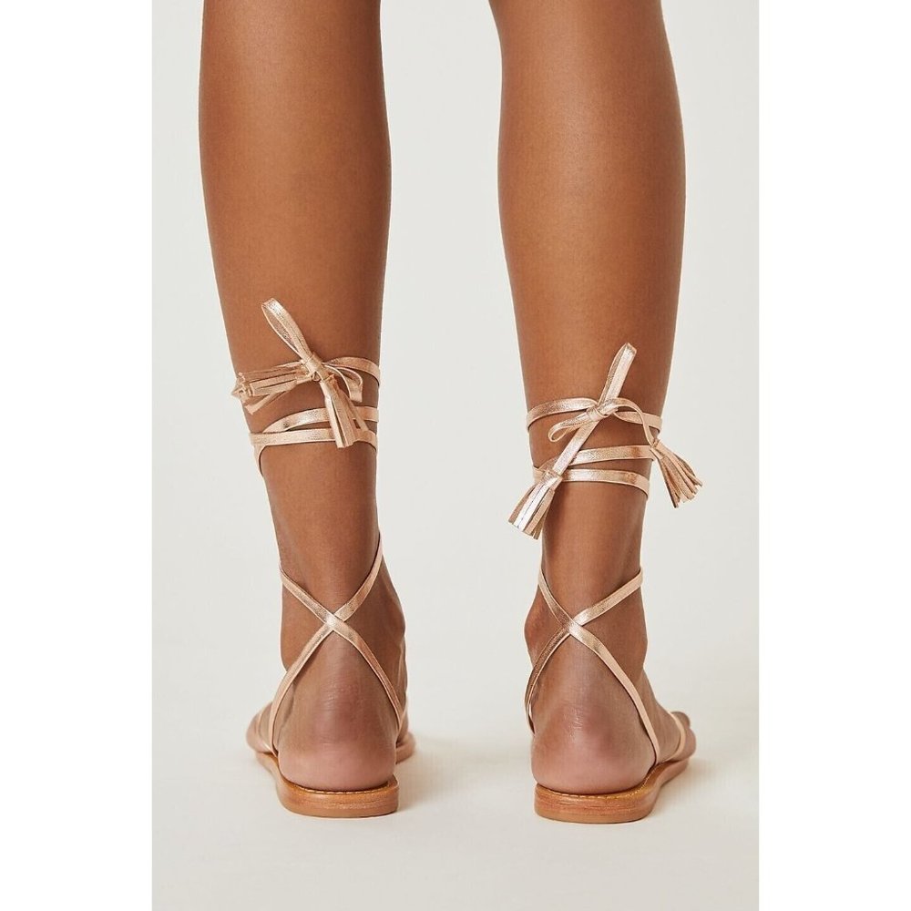 ❤️SOLD❤️Anthropologie Pilcro Sandal Womens Size 37 Gold Leather Tie-Up Thong - Picture 3 of 5